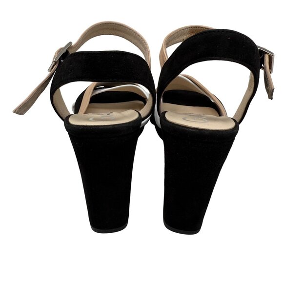 Gadea Sandal Womens Size 38 Black Beige White Suede Block Heel Made In Spain - Picture 6 of 9